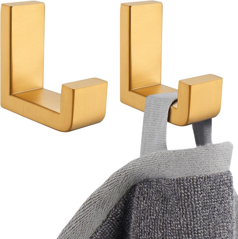 APLusee L Shape Bath Towel Hook 2 Pack, 304 Stainless Steel Coat Holder, Wall Mounted Storage Hanger for Bathroom Kitchen, Brushed Gold...