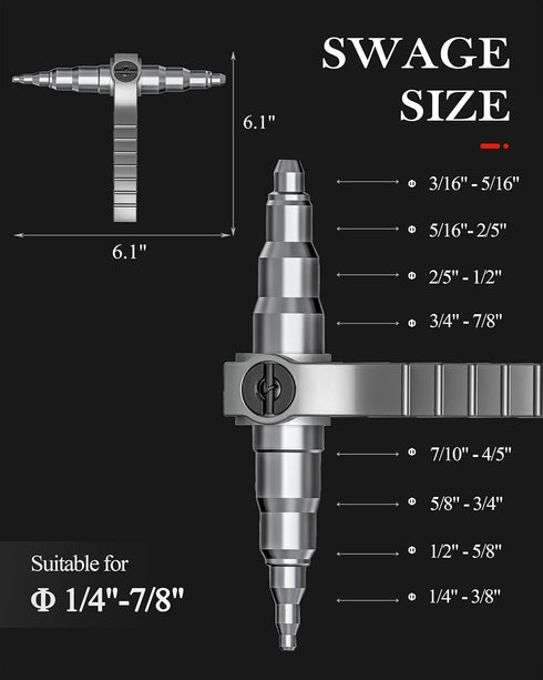Swaging Tool Pipe Tube Expander Hand Expanding Tool Refrigeration Tube Expander for Copper 1/4" 5/16" 3/8" 1/2" 5/8" 3/4" 7/8"......