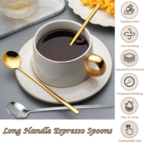 20 Pcs 6.8 Inches Coffee Spoons, Espresso Spoons, Stainless Steel Stirring Spoons with Long Handle, Cute Coffee Bar Accessories, Mini Gold Spoons ...