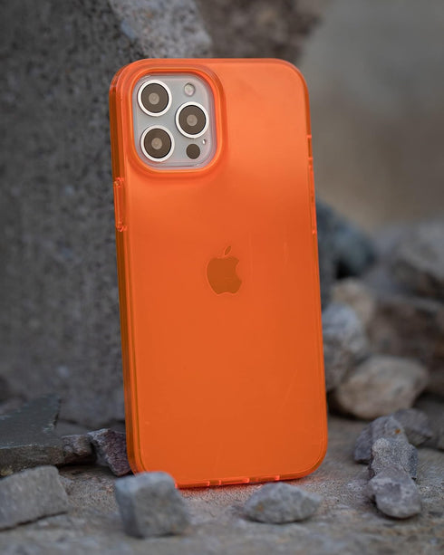 FELONY CASE - iPhone 12 Pro Max Neon Orange Clear Protective Case, TPU and Polycarbonate Shock-Absorbing Bright Cover - Crack Proof with a Gloss F...