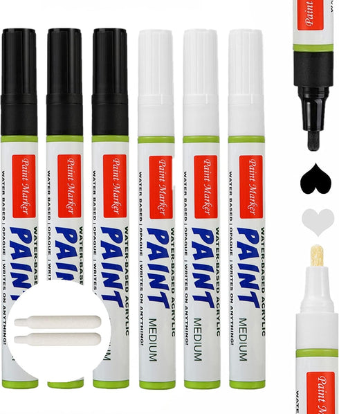 Harita 6PCS Marking Pens Permanent Markers Paint Pen, 2mm Medium Tip Japanese Acrylic & Polyester Tips, Ideal for Craft Making (3Pcs Black & 3Pcs ...