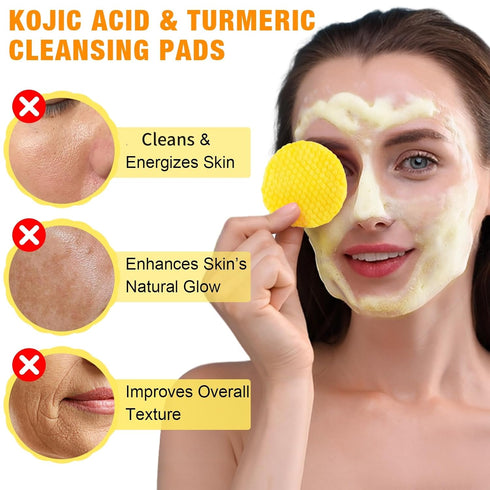 Kojic Acid Turmeric Cleansing Pads, Turmeric Cleansing Exfoliating Pads for Dark Spots, Turmeric Cleansing Pads For Face, Balance Skin Oil And Wat...