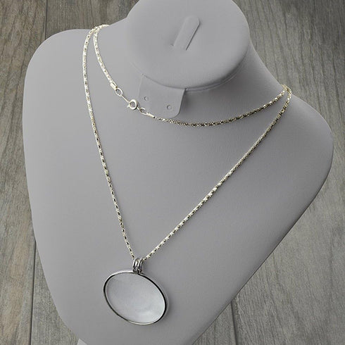 5X Magnifying Glass Pendant 1.6" Glass Lens Dia. and 35" Alloy Necklace (Silver)...