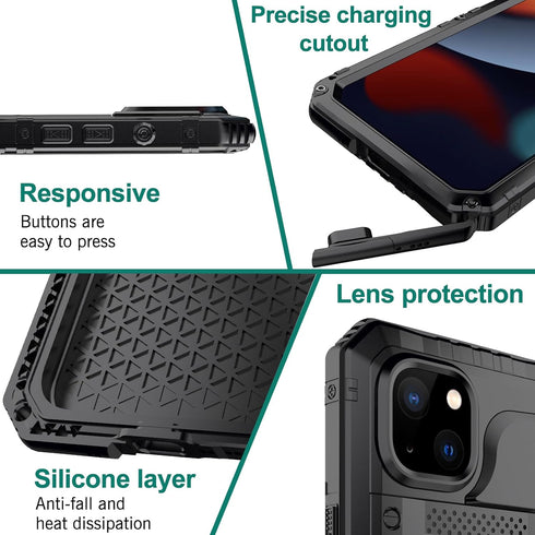 Marrkey Waterproof Case for iPhone 15, Heavy Duty Durable Metal Full Body Built-in Screen Protection Case Shockproof Dustproof Rugged Military Gra...