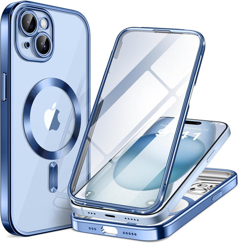 BERFY Magnetic for iPhone 15 Case Compatible with Magsafe, Full Body Rugged Case Built-in 9H Tempered Glass Screen Protector & Full Camera Protect...