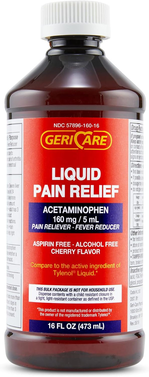 GeriCare Acetaminophen 160 mg Cherry Flavored Liquid, 16 Oz (Pack of 2)...