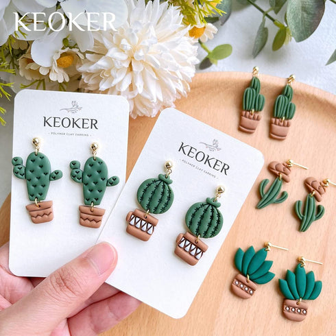 KEOKER Clay Cutters for Polymer Clay Jewelry, Cactus Polymer Clay Cutters for Earrings jewelry Making, 10 Shapes Potted Plant Clay Earrings Cutter...
