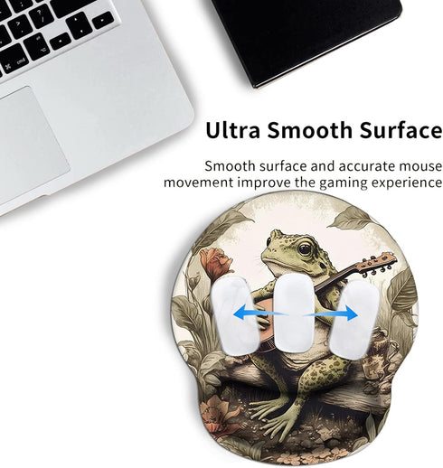 Hippie Frog Mouse Pad Wrist Support, Ergonomic Mouse Pad Frog with Non-Slip Rubber Base, Waterproof Smooth Mousepad with Wrist Rest for Women Gami...