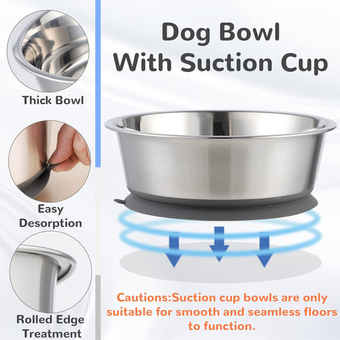 Stainless Steel Dog Bowl | Set of 2, Metal Dog Bowls with Suction Base, Rubber Bottom & Premium Material & Easy Clean (Gray-2 Pack)...