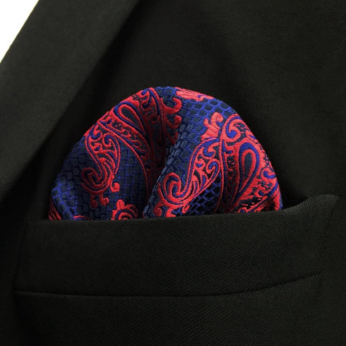 SHLAX&WING Paisley Blue Burgundy Red Pocket Square Mens Ties Silk Hanky...