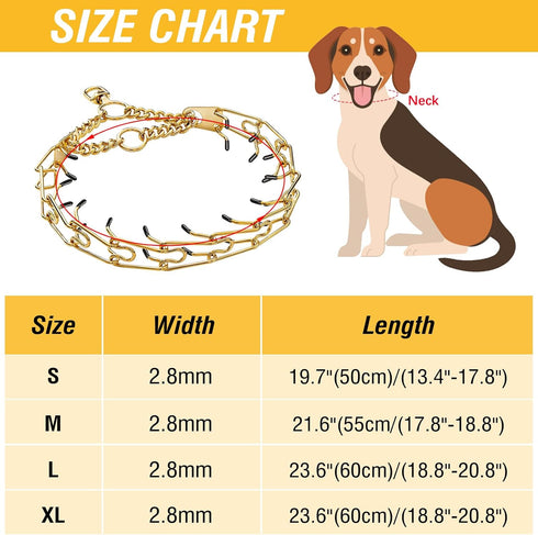 Dog Pinch Collar Stainless Steel,Gold Prong Dog Training Collar,No Pull Martingale Collar Stainless Steel Metal Chain Collar,Adjustable Size Colla...