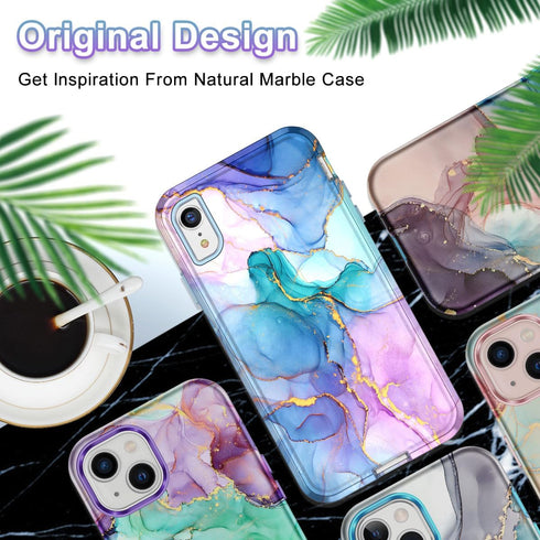 Btscase for iPhone XR Case, Heavy Duty Three Layer Marble Pattern Shockproof Full Body Rugged Hard PC+Soft TPU Bumper Drop Protection Women Girls ...