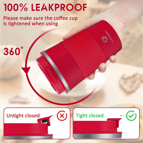 12 oz Stainless Steel Vacuum Insulated Tumbler - Coffee Travel Mug Spill Proof with Lid - Thermos Cup for Keep Hot/Ice Coffee,Tea and Beer (Red)...