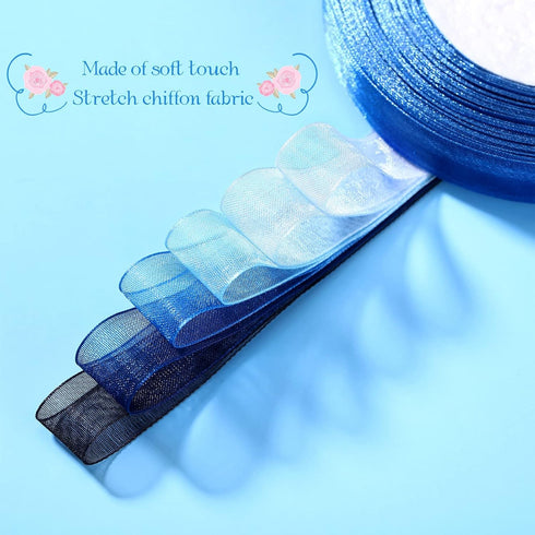 6 Rolls Sheer Chiffon Ribbon Organza Satin Ribbon Transparent Chiffon Ribbon for Wrapping Decorating Valentine's Day Wedding Birthday Bouquet Garl...