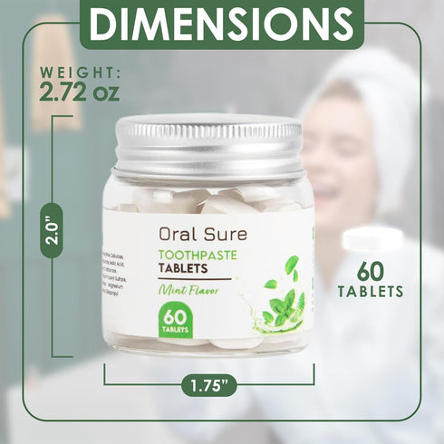 Toothpaste Tablets - Mint Flavor, Anti-Plaque, Anti-Cavity, Prevents Tooth Decay, Anti-Gingivitis, Oral Cleaner, Travel-Friendly, Fluoride-Free...