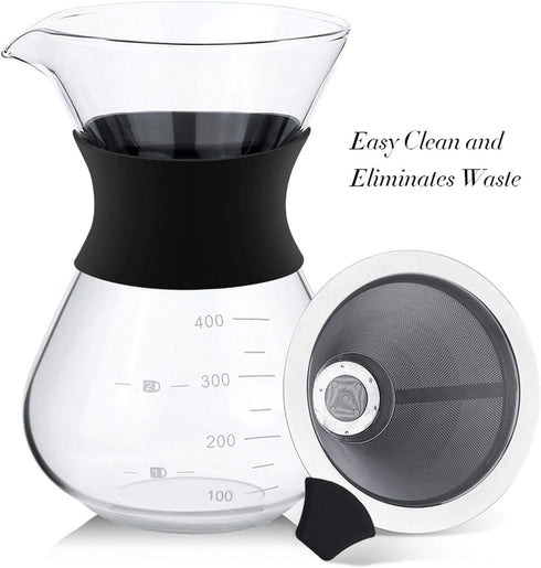 GOWENIC Pour Over Coffee Maker Heat-resistant Borosilicate Glass Manual Coffee Dripper Brewer with Stainless Steel Filter Hand Drip Coffee Maker...
