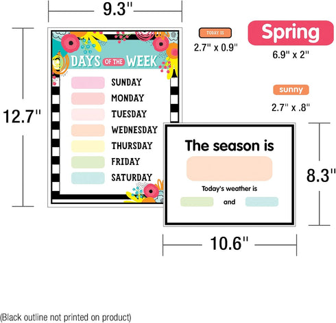 Schoolgirl Style Simply Stylish Tropical 92-Piece Calendar Bulletin Board Set for Classroom, Monthly Wall Calendar with Numbers, Birthdays and Mor...