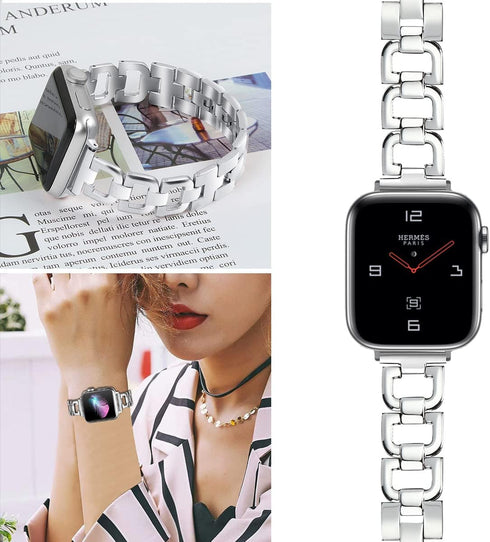 OULUCCI Compatible with Apple Watch Band 38mm 40mm 41mm Women iWatch SE, Series 8 7 SE 6 5 4 3 2 1 Stainless Steel Wristband D-Link Sport Strap Si...