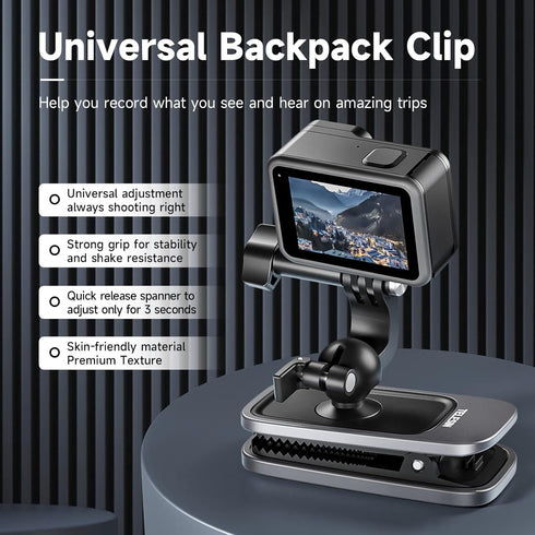 TELESIN Backpack Clip Mount 360 Swivel Ball Joint Shoulder Bag Belt Strap Mounts Accessories for GoPro 12 11 10 9 8 7 6 5 Insta 360 X3 Ace Pro DJI...