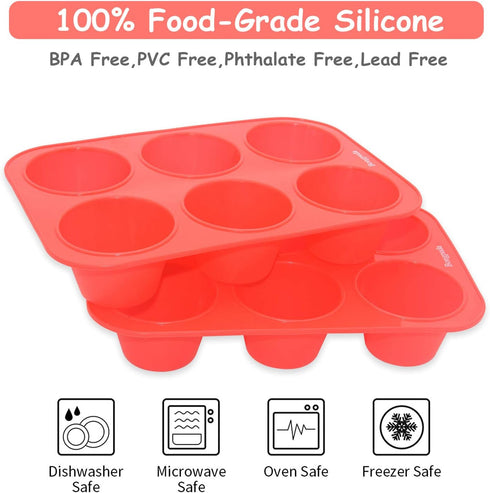 Silicone Large Muffin Pan 2 Pack,6 Cup Large Silicone Cupcake Pan,Non-Stick Jumbo Muffin Pans,Food Grade Cupcake Molds,Perfect for Egg Muffin,Big ...