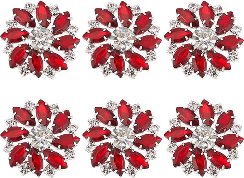 FINGERINSPIRE 6PCS Flower Brass Rhinestone Shank Buttons 26MM Red Crystal Sew On Buttons with 1-Hole and Flat Back, Fashion Claw Rhinestone Snowfl...