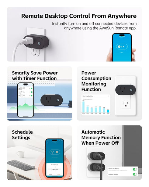 Smart Power Plug for PC, 2.4G WiFi Only, Not for WiFi 6 routers, with Graceful Shutdown, Remote Control Desktop, Smart Home Outlet, Black......