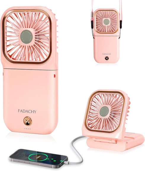 FADACHY Portable Handheld Fan Outdoor Power Bank Mini Fan 3000mAh USB Phone Holder, Handheld Pink Lovely Rechargeable...