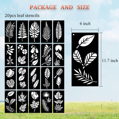 20 Pieces Leaf Stencils, Reusable Plant Stencils for Painting on Walls Doors Wood Furniture Home Decor(6X11.7 Inches)...