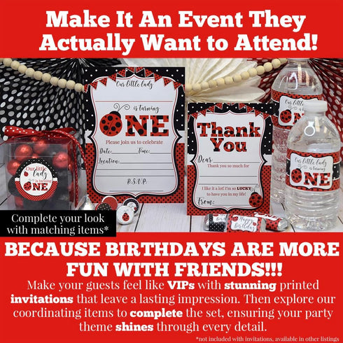Red Ladybug First Birthday Party Invitations for Girls, 20 5x7 Fill In Cards with Twenty White Envelopes by AmandaCreation...