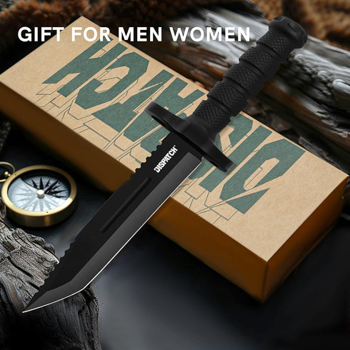 Dispatch Survival Hunting Knife with Sheath, 12" Fixed Blade Knife, Bowie Knives with Non-Slip Cylinder Design Handle, for Outdoor, Bushcraft, Cam...