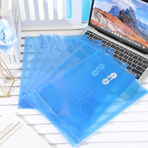 12 Pack Plastic Envelopes with Button and String Tie Closure Expandable Poly String Envelopes Plastic File Folder Plastic Document Envelope Letter...