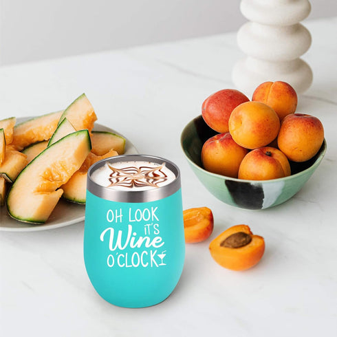 Oh Look It's Wine O'Clock - Stainless Steel Wine Tumbler with Lid, Funny Wine Gifts for Women Mom Grandma Sister Coworkers, Stemless Insulated Tum...