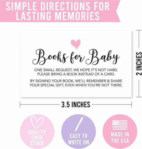 Hadley Designs 25 Books For Baby Shower Request Cards - Pink Baby Shower Invitation Inserts, Guest Book Alternative, Bring A Book Instead Of A Car...