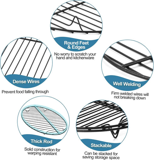P&P CHEF Round Cooking Cooling Rack, 3 Sizes - 7.5” & 9” & 10.5”, Round Baking Racks Stainless Steel, Fit Air Fryer & Pot, Oven Safe & Non-stick, ...