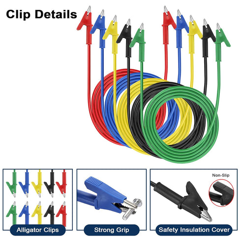 Sumnacon 5 Pcs Dual Ended Crocodile Alligator Clips, 15A Test Lead Wire Cable with Insulators Clips, 5 Colors 3.3 ft/1m Test Flexible Cable with P...