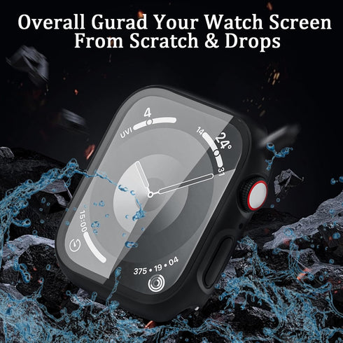 2 Pack Waterproof Case for Apple Watch 45mm Series 9 8 7 with Tempered Glass Screen Protector, Full Protective Hard PC Bumper Case Face Cover for ...