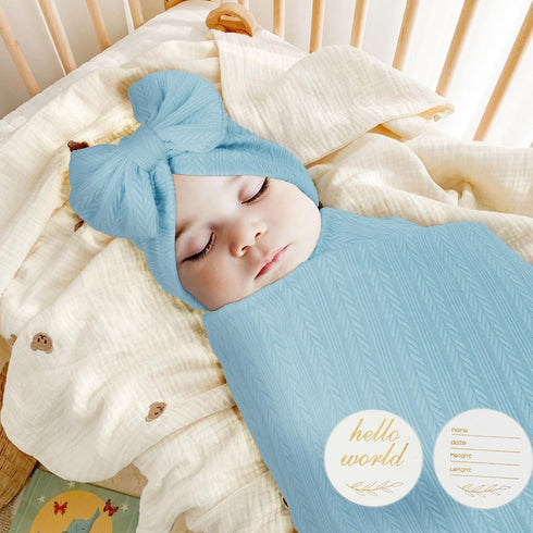 Baby Blankets,5PCS Security Blanket for Babies - Swaddle Adjustable Wearable Blanket, 5pcs Newborn Accessories Set with Hello World Wooden Birth A...