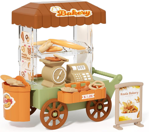 Kitchen Toy Foods Set for Kids, Pretend Play Bakery Shop Toy Shopping Cart with Accessories & Light, Educational Interactive Store Trolley Toy for...
