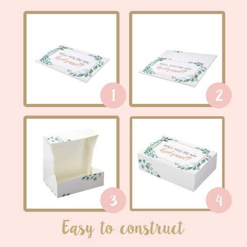 Pop Fizz Designs Bridesmaid Proposal Box Set - 6 Pack with 1 Maid of Honor and 5 Bridesmaid Boxes - Greenery with Rose Gold Foil...