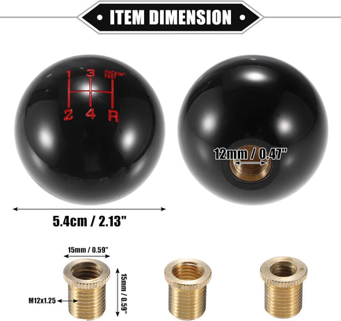 Car Manual 4 Speed Ball Gear Shift Knob Kit, Round Short Throw Shifter Universal for Manual Transmission Vehicles Durable Acrylic Black with Adapt...