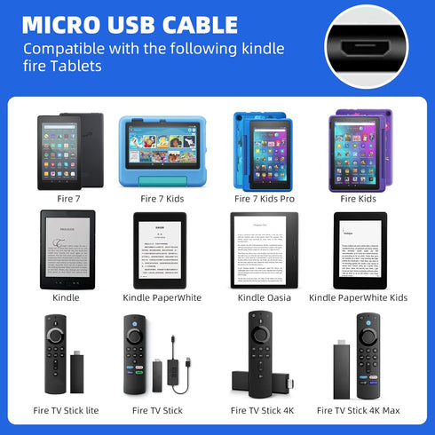 Fast Charger with 6.6Ft USB Type-C&Micro USB Cable,AC Adapter,2A Rapid Charger for All New All-New Fire 7 HD 8 10 Plus Tablet, Kids Pro, Kids Edit...