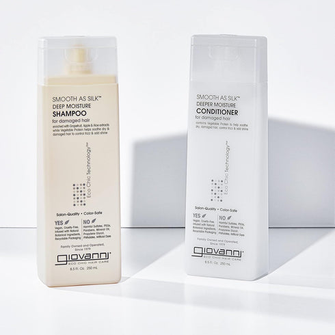 GIOVANNI HAIR CARE PRODUCTS Giovanni Smooth as Silk Deeper Moisture Shampoo & Conditioner Set, 8.5 Oz. Calms Frizz, Detangles, Wash & Go, Co Wash,...