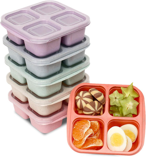 6 Pack Snack Containers, 4 Compartment Bento Snack Box Container, Reusable Meal Prep Lunch Containers for Kids Toddler Adults, Divided Food Contai...