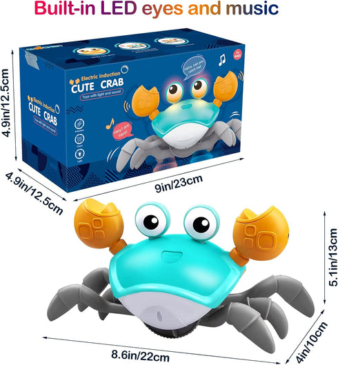 Crawling Crab Baby Toy,Tummy Time Baby Toys with Music and LED Light Will Automatically Avoid Obstacles,Build in Rechargeable Battery for Toddler ...
