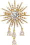 Fantastic Gold Tone Atomic CZ and Pearl Beads Starburst Brooch with Trio Drop...