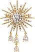 Fantastic Gold Tone Atomic CZ and Pearl Beads Starburst Brooch with Trio Drop...