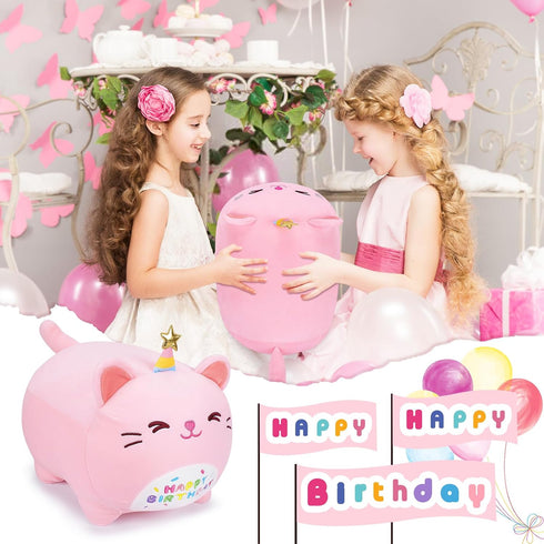 Pink Birthday Cat Plush Stuffed Animals-Gifts for Girlfriend, 16'' Pink Cat Plush, Kawaii Plushies Cat Body Pillow Cat Plushie, Kitten Plush Throw...