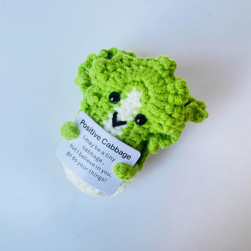 Positive Crochet Cabbage Doll Funny Knitted Toys with Positive Card, Emotional Support Cabbage Cute Creative Gifts for Friends Party Decoration En...
