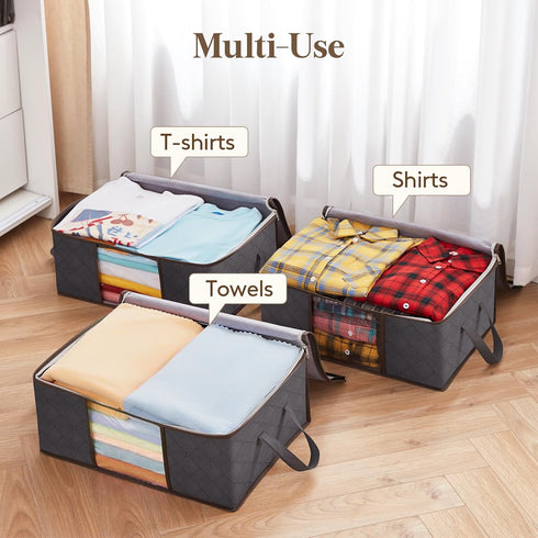 Lifewit 3 Pack Clothes Storage Bag, Foldable Storage Bin Closet Organizer with Reinforced Handle, Sturdy Fabric Blanket Storage with Clear Window,...