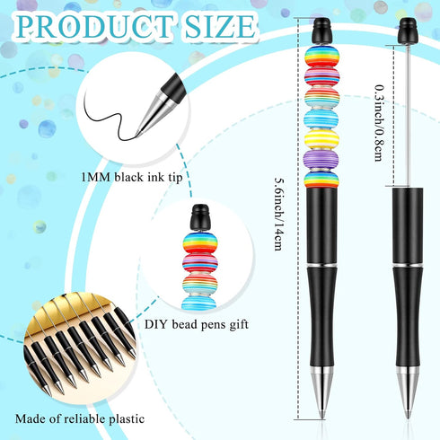 10 Pieces Plastic Beadable Pen Bead Ballpoint Pen Assorted Bead Pen Shaft Black Ink Rollerball Pen with Extra Refills for Kids Students Office Sch...